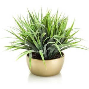 Gras/grasstruik kunstplant 33 cm in gouden pot - Kunstplanten