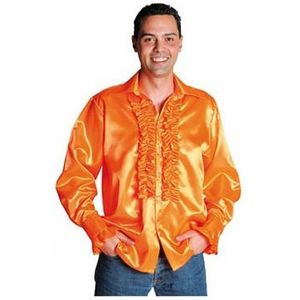Oranje overhemd met rouches - Carnavalsblouses