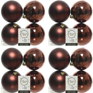 16x Mahonie bruine kerstballen 10 cm glanzende/matte kunststof/plastic kerstversiering - Kerstbal