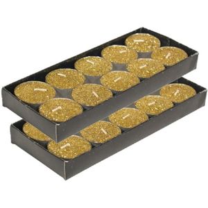 Gerim theelichtjes/waxinelichtjes kaarsjes- 20x - goud glitters 3,5 cm