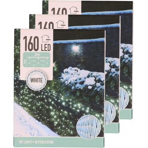 Set van 3x stuks kerstverlichting lichtnetten/netverlichting 200 x 100 cm helder wit - Kerstverlichting lichtgordijn
