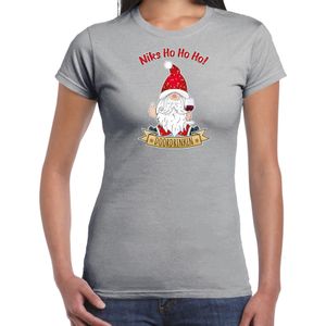 Fout kersttrui t-shirt voor dames - Wijn kabouter/gnoom - grijs - Doordrinken - kerst t-shirts