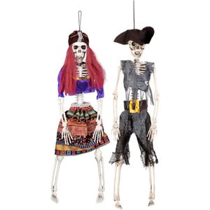 Set van 2x hangende horror decoratie skelet 40 cm gipsy en piraat - Halloween poppen