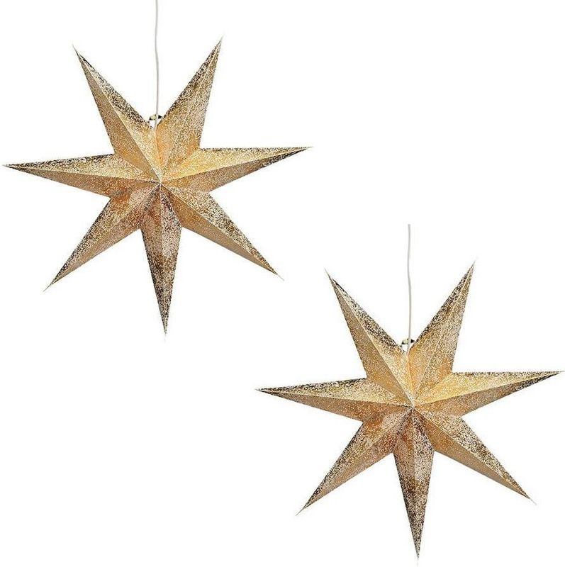 2x stuks kerstversiering gouden kerststerren 60 cm - Kerststerren hangdecoraties - Kerstversiering