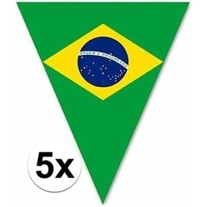 5x Vlaggetjes lijn/slinger met Brazilie vlaggetjes 5 m - Vlaggenlijnen