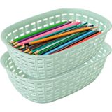 Opbergmandje/kastmandje - 2x - mintgroen - 3 liter - kunststof - 21 x 30 x 7 cm - kleine bakjes - Opbergmanden