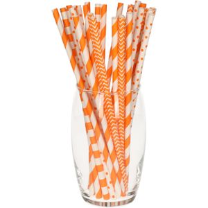 100x stuks drinkrietjes van papier - oranje - 20 cm - Drinkrietjes