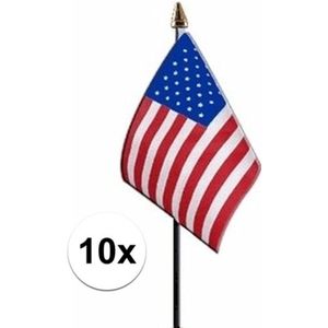 10x Amerika luxe zwaaivlaggetje polyester - Vlaggen