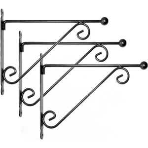 Set van 3x stuks muurhaken met dubbele sierkrul  39 x 31 cm - metaal - hanging basket haak - Plantenbakhaken