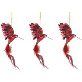 Kersthanger kolibrie vogel - 3x stuks - rood - 18 cm - kunststof - kerstornamenten - Kersthangers