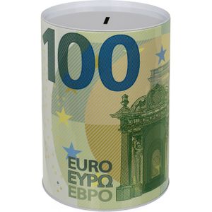 Spaarpot van 100 Euro biljet - metaal - 22 x 15 cm - Sparen voor kind/volwassenen - Spaarpotten