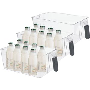 Koelkast/keuken organizer bak - 3x - transparant - kunststof - L31 x B18 x H11 cm - groente lade - Keukenkastorganizer