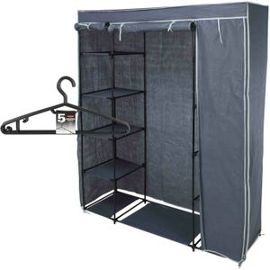 Mobiele kledingkast - incl 10x kledinghangers - opvouwbaar - grijs - 167 x 141 cm