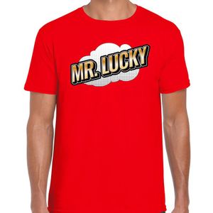 Mr. Lucky fun tekst t-shirt voor heren rood in 3D effect - Feestshirts