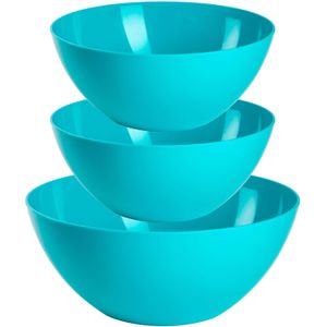 Plasticforte voedsel serveer schalen set - 3x stuks - blauw - kunststof - Dia 23 en 26 cm