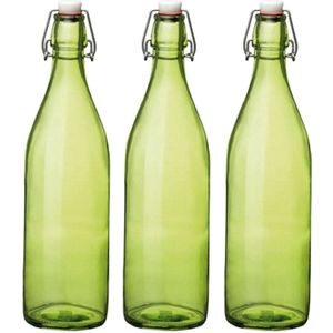 Set van 3x stuks groene giara flessen met beugeldop 30 cm van 1 liter - Waterflessen