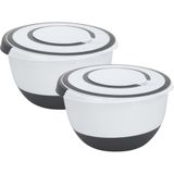Excellent Houseware Beslagkom/mengkom/roerkom - met deksel - 2x - kunststof - wit/antraciet -