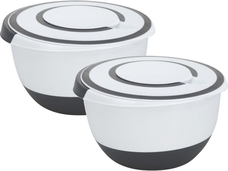Excellent Houseware Beslagkom/mengkom/roerkom - met deksel - 2x - kunststof - wit/antraciet -