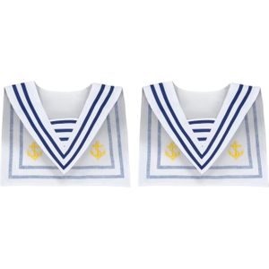 Carnaval verkleed kraag matroos/zeeman - 2x - voor volwassenen - wit/blauw - maritiem thema - Verkleedkragen