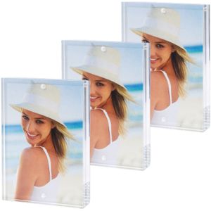 3x stuks acryl fotolijst transparant met magnetisch frame geschikt voor een foto van 13 x 18 cm - Fotolijsten