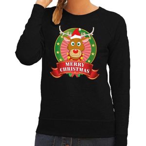 Foute kersttrui zwart Rudolph Merry Christmas voor dames - kerst truien