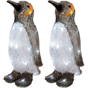 Set van 2x stuks kerstverlichting pinguin met LED licht 33 cm - kerstverlichting figuur