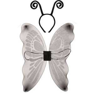 Vlinder verkleed set - vleugels en diadeem - zilver - volwassenen - carnaval verkleed accessoires - Verkleedattributen