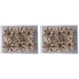 12x Kerstboomversiering champagne glitter bloemen op clip - kerstboom decoratie - champagne kerstversieringen