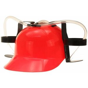 Rode helm met bier houders - Verkleedhoofddeksels