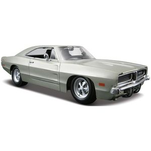 Modelauto Dodge Charger R/T 1969 zilvergrijs 1:24 - speelgoed auto schaalmodel