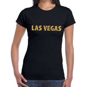 Las Vegas gouden glitter tekst t-shirt zwart dames - Feestshirts