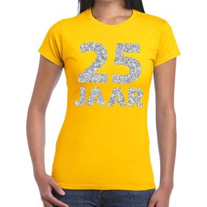 Geel vijfentwintig jaar verjaardag shirt voor dames met zilveren bedrukking - Feestshirts