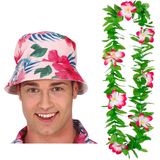 Carnaval verkleed set - Tropische Hawaii party - hoedje met bloemenslinger - volwassenen - Verkleedhoofddeksels