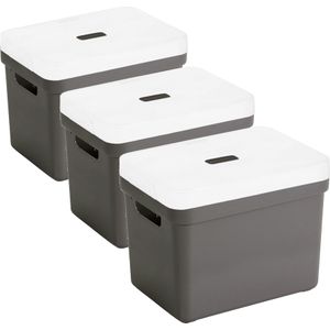 Set van 3x opbergboxen/opbergmanden taupe bruin van 18 liter kunststof met transparante deksel 35 x 25 x 24 cm