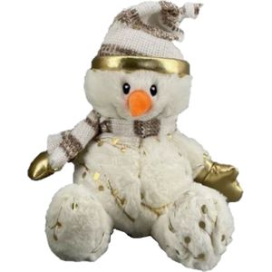Pluche knuffel sneeuwpop - 23 cm - met muts en sjaal - Kerstknuffels