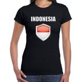 Indonesie landen supporter t-shirt met Indonesische vlag schild zwart dames - Feestshirts