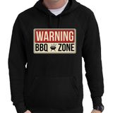 Warning bbq zone bbq / barbecue cadeau hoodie zwart voor heren - Feesttruien