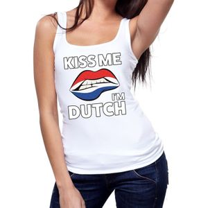 Kiss me I am Dutch tanktop / mouwloos shirt wit dames - Feestshirts