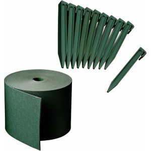 Kunststof grasrand / borderrand groen inclusief 20x grondpennen 20 meter x 15 cm hoogte - Perkranden