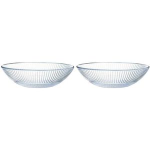 2x Salade schalen/slakommen van glas met relief 26 cm - Schalen en kommen - Keuken accessoires