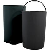MSV Prullenbak/pedaalemmer - 2x - kunststof - zwart - 3L - klein model - 15 x 27 cm - Badkamer/toilet