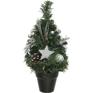 Mini kunst kerstbomen/kunstbomen met zilveren versiering 30 cm - Kunstkerstboom