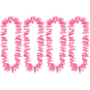 Hawaii krans/slinger - 4x - Tropische kleuren roze - Bloemen hals slingers - Verkleedkransen