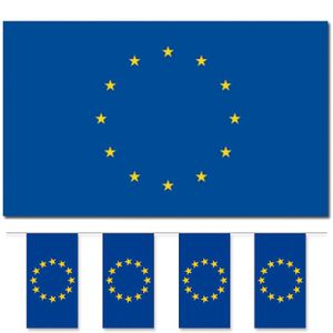 Bellatio Decorations - Vlaggen versiering set - Europa - Vlag 90 x 150 cm en vlaggenlijn 5 meter - Vlaggen