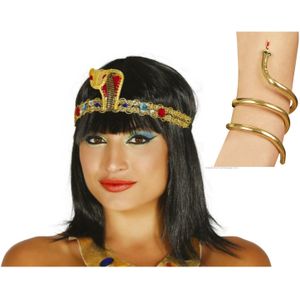 Verkleed accessoire setje Cleopatra - hoofdband en armband goud - Egypte thema party - Verkleedsieraden