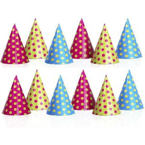 Kartonnen feest verjaardag hoedjes met stippen 18x stuks - Verkleedhoofddeksels