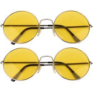 Hippie Flower Power - Zonnebril - 2 stuks - grote XL ronde glazen - geel - Verkleedbrillen