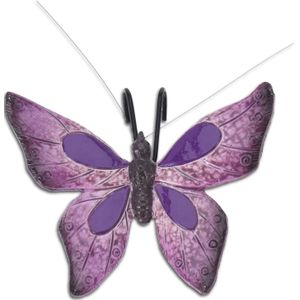 Tuindecoratie bloempothanger vlinder - kunststeen - paars - 13 x 10 cm - Tuinbeelden