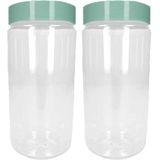 PlasticForte Voorraadpot/bewaarpot - 2x - 1.25L - kunststof - mint groen - B10 x H20 cm