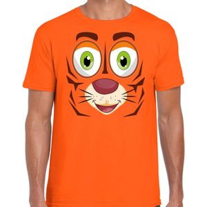 Dieren verkleed t-shirt heren - tijger gezicht - carnavalskleding - oranje - Feestshirts